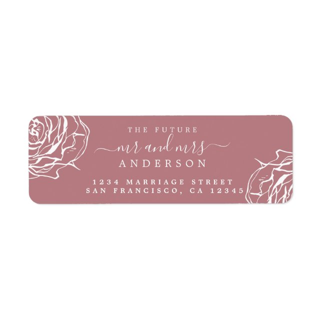 Étiquette Dusty Rose Floral Future M. Mme Retour Adresse (Devant)