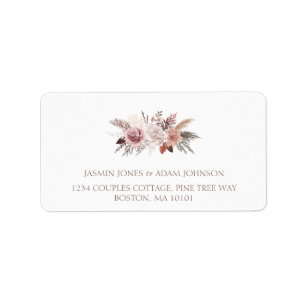 Étiquette Dusty Rose Pampas Mariage Adresse de retour