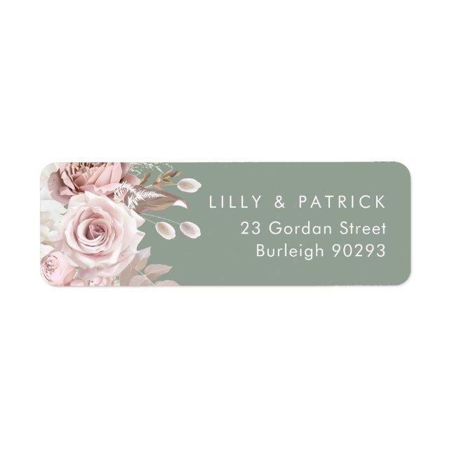 Étiquette Dusty Rose & Sage, Blush Wedding Return Address (Devant)