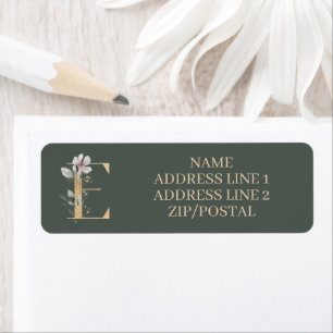 Étiquette E Monogramme Floral Personnalisé