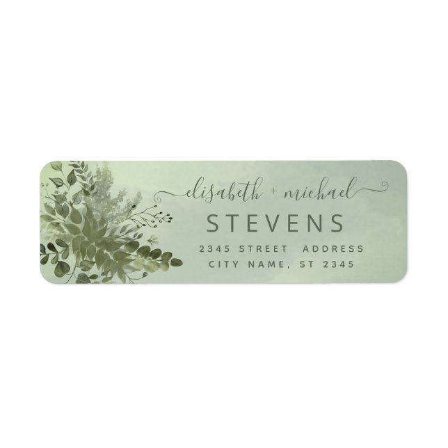 Étiquette Eau chic vert vert eucalyptus script couple (Devant)