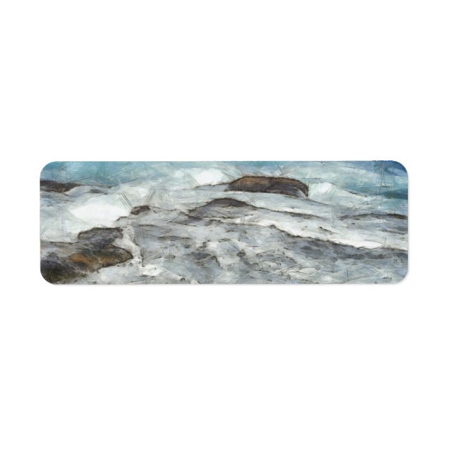 Étiquette Eaux couvrant furieusement les rochers (Devant)