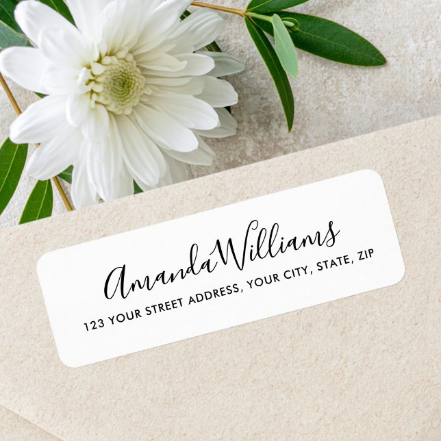 Étiquette Écriture calligraphique élégante adresse blanche s (Elegant calligraphy script simple white address label)