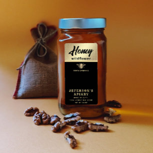 Étiquette Écriture d'abeille en or noir moderne Chocolat
