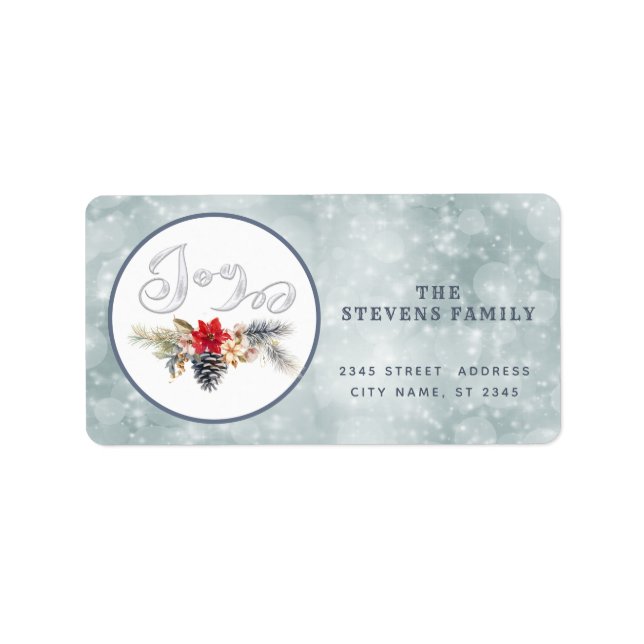 Étiquette Écriture moderne joie enneigée branche de cône de  (Devant)
