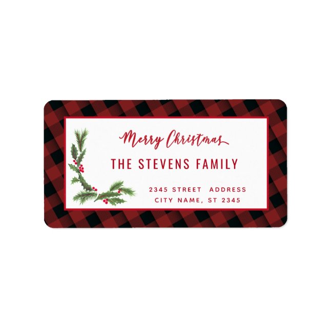 Étiquette Écriture moderne Joyeux Noël rouge plaid saint Lab (Devant)