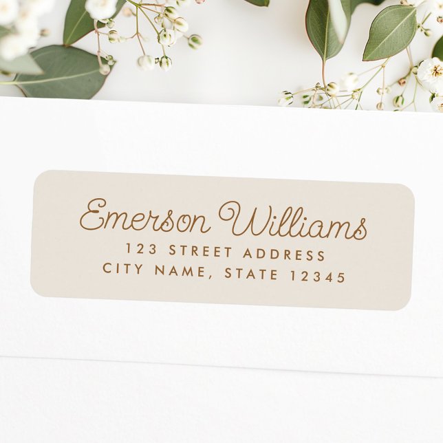Étiquette Écriture tendance clair brun brun adresse de retou (Trendy script light tan brown return address label)