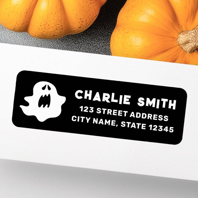 Étiquette Éffrayant fantôme noir Halloween adresse de retour (Spooky ghost black Halloween return address Label)