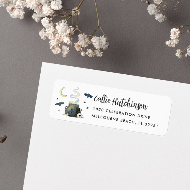 Étiquette Éffrayant Halloween Cauldron Adresse de retour (Créateur téléchargé)