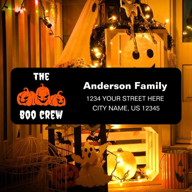 Étiquette Éffrayant Halloween Citrouilles Boo Crew Adresse d (Créateur téléchargé)