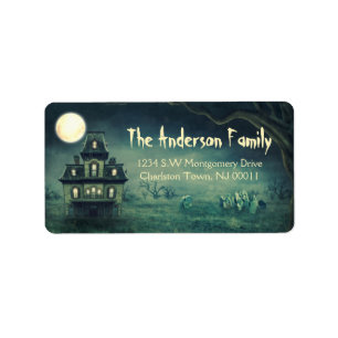 Étiquette Éffrayant Halloween Haunted House Moon