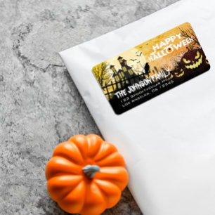 Étiquette Éffrayant Haunted House Night Sky Halloween Adress