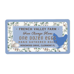 Étiquette Egg Carton Label Botanical with Hen and Eggs Blue