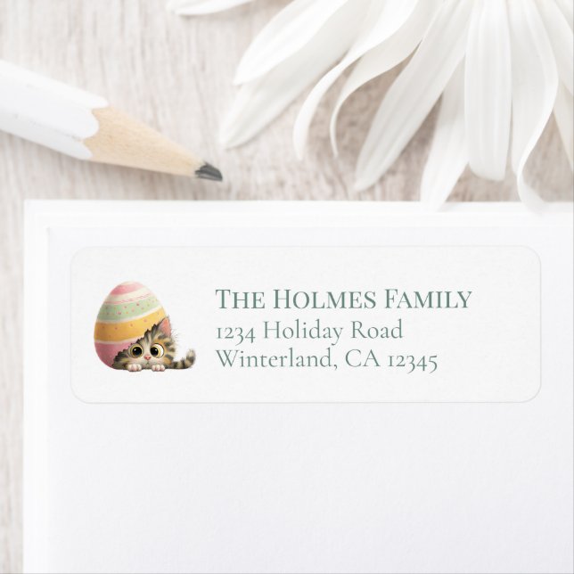 Étiquette Egg-stra Cute Easter Cat Return Address Labels (En situation)