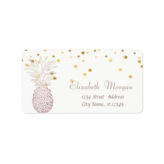 Étiquette Elegan Ananas Blanc, Fux Gold Foil Confetti (Devant)
