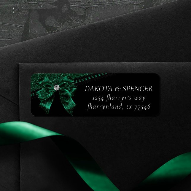 Étiquette Élégance gothique | Dark Emerald Green Bow Adresse (Créateur téléchargé)
