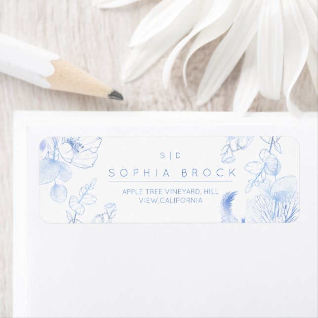 Étiquette Elegance Rustic Blue Wildflower Wedding (En situation)