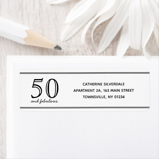 Étiquette Elegant 50 et Fabuleux Typographie Adresse de reto (En situation)
