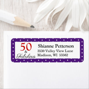 Étiquette Elegant 50 & Fabulous 50th Birthday Purple Adresse