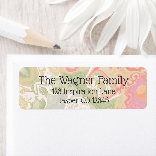 Étiquette Élégant Abstrait rose et vert moderne (En situation)