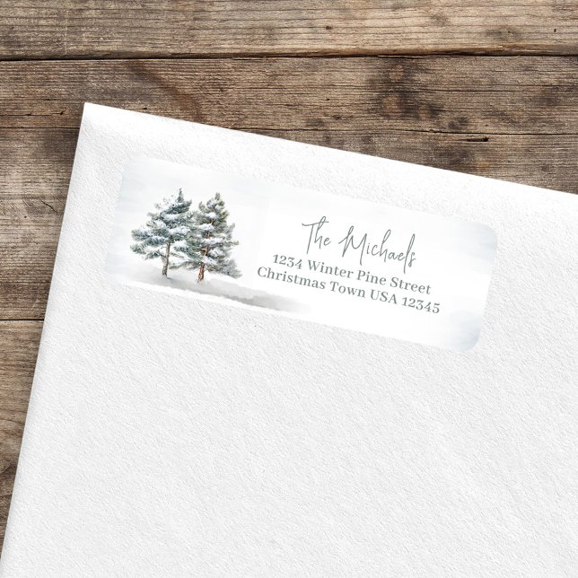 Étiquette Elégant Aquarelle Pine Trees Adresse de retour (Winter woodland return address label. )