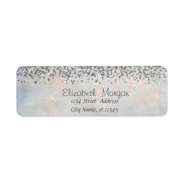 Étiquette Élégant  Argent  Diamants  Blanc  Holographique  O (Devant)