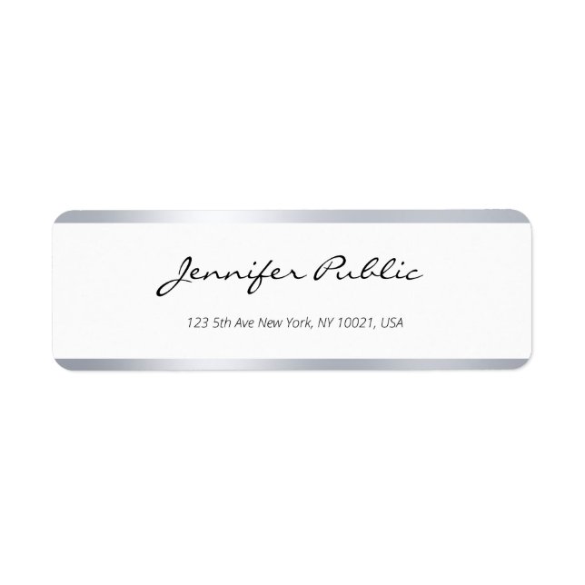 Étiquette Élégant Argent moderne blanc manuscrit Haut (Devant)