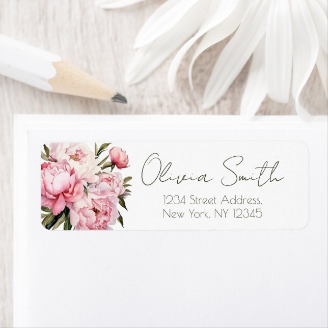 Étiquette Élégant baby shower Peony Adresse de retour (En situation)