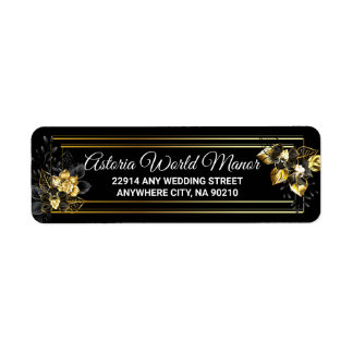Étiquette Elegant black and gold  wedding return address