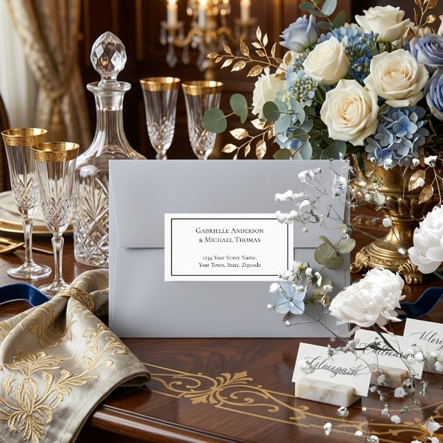 Étiquette Elegant Black Border White Text Address Labels (Créateur téléchargé)