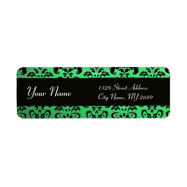 ÉTIQUETTE ÉLÉGANT BLACK EMERALD GREEN DAMASK (Devant)