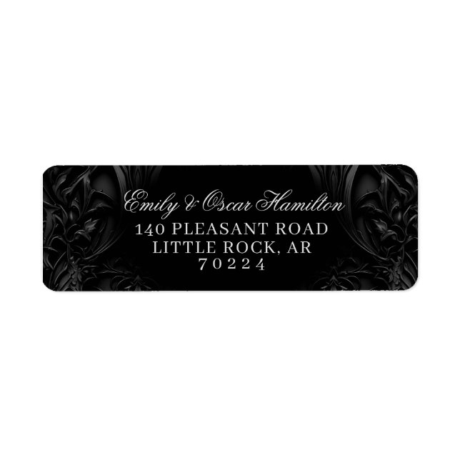 Étiquette Elegant Black Gothic Damask Moody Return Address (Devant)