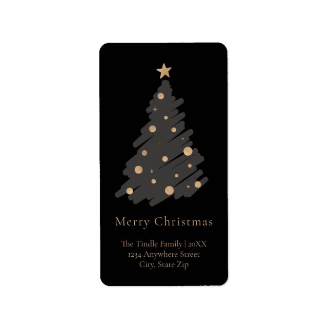 Étiquette Elegant Black Grey Gold Script Christmas Tree (Devant)