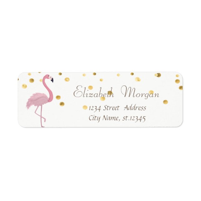 Étiquette Elégant blanc, Flamant rose rose Fux Gold Foil Con (Devant)