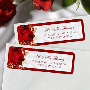 Étiquette Élégant Blanc Rouge Floral Mariage Adresse de reto