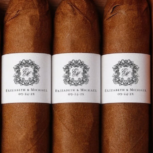 Étiquette Élégant blason de mariage monogrammé bande de ciga