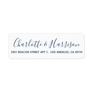 Étiquette Élégant bleu marine foncé script moderne chic mari