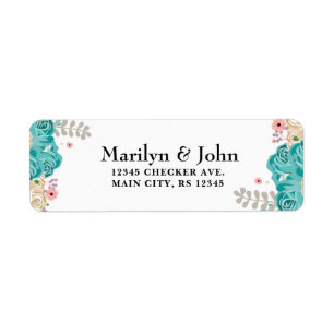 Étiquette Elégant bleu rose beige Aquarelle Fleurs