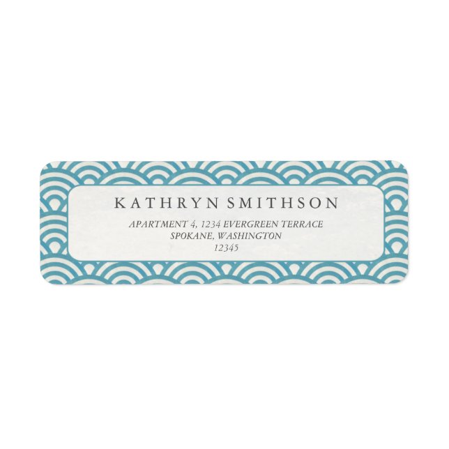 Étiquette Elégant bleu vert japonais Seigaiha Waves (Devant)