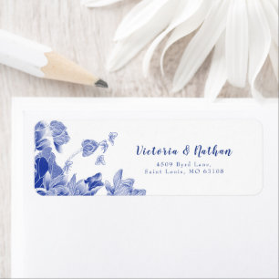 Étiquette Elegant Blue and White Floral Wedding  Label