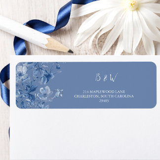 Étiquette Elegant Blue Botanical Wedding Return Address 