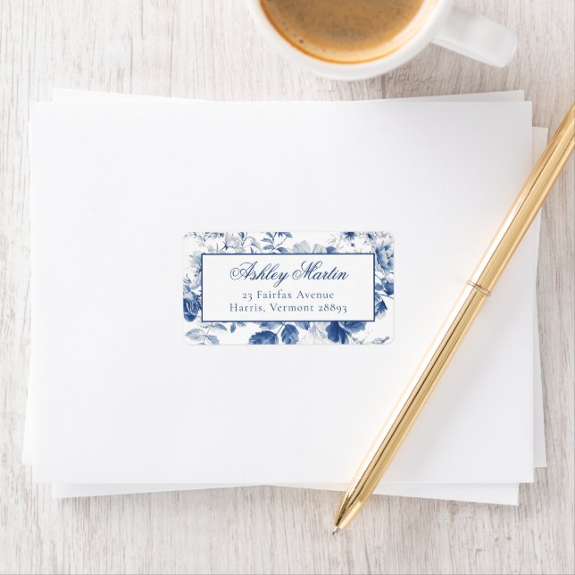 Étiquette Elegant Blue Toile Chinoiserie Address Labels (En situation)