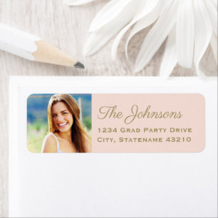 Étiquette Elegant Blush Gold Photo Graduation Adresse de ret