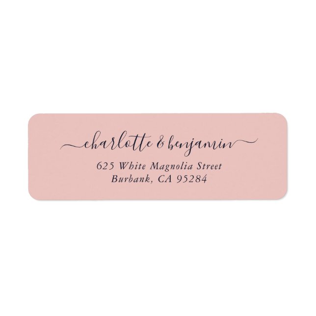 Étiquette Elegant Blush Navy Blue Script Adresse de retour (Devant)