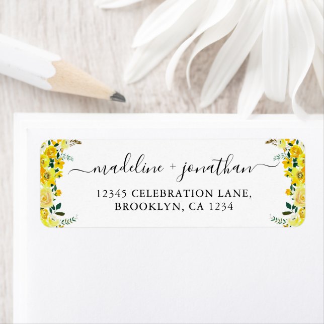 Étiquette Elégant Boho Chic Floral Mustard Jaune Aquarelle (En situation)