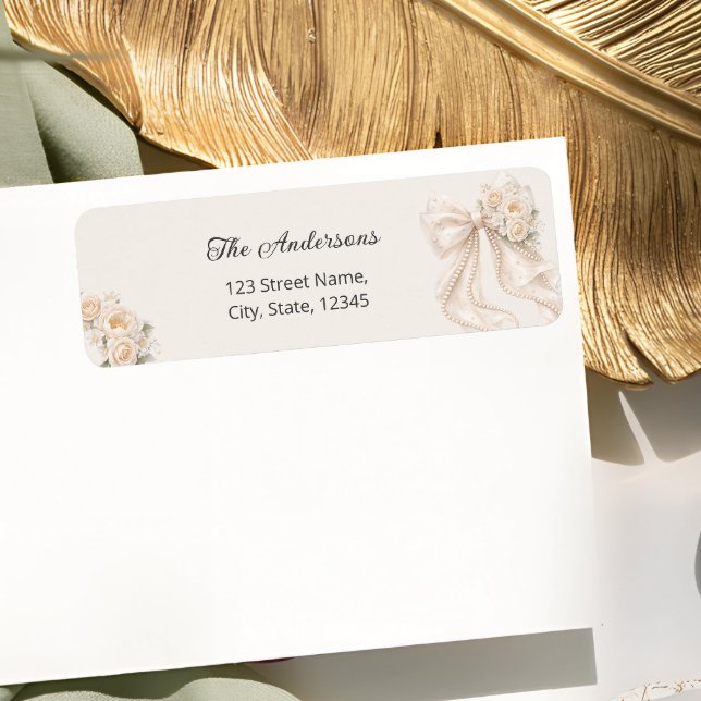 Étiquette Elegant Bow Floral Return Address Label (Créateur téléchargé)