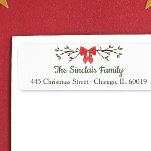 Étiquette Élégant Bow & Holly Retour de Noël personnalisé