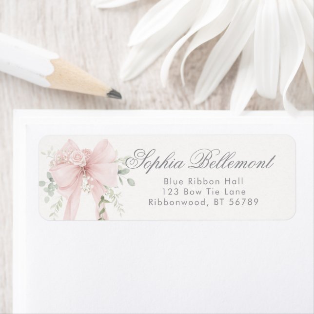 Étiquette Elegant Bow Neutral Baby Shower Return Address (En situation)