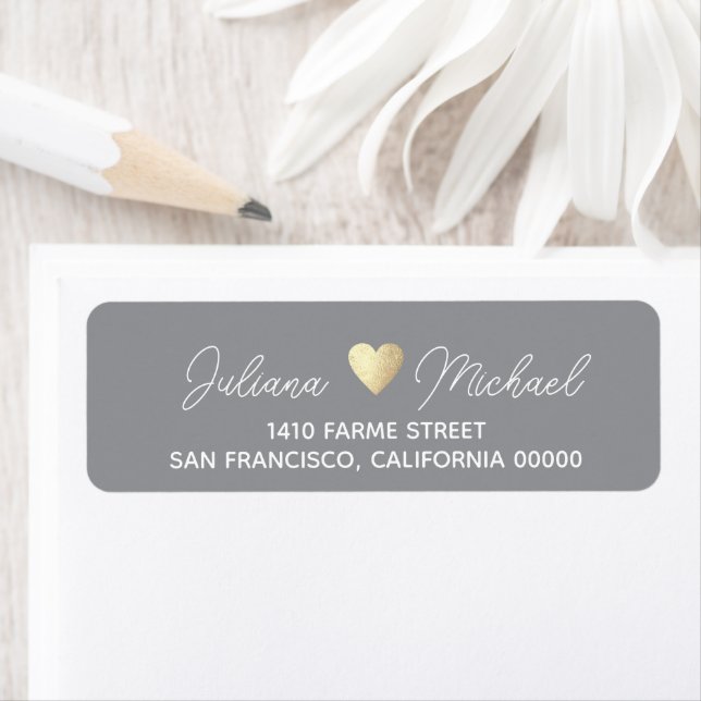 Étiquette Elegant bride groom wedding return address gray (En situation)