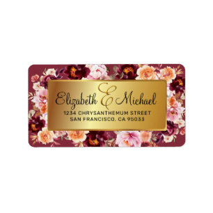 Étiquette Élégant Burgundy Blush & Golden Foil Adresse de re